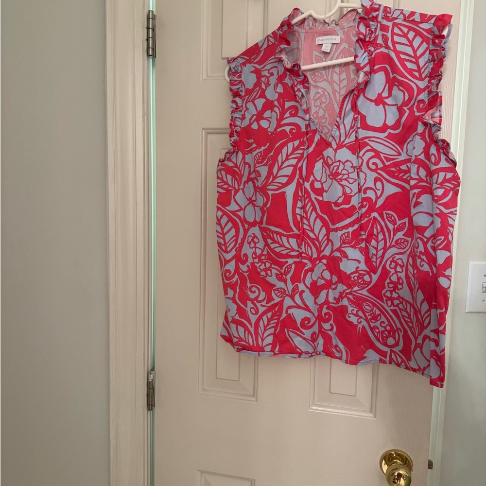 Floral Pink and White Sleeveless Top
